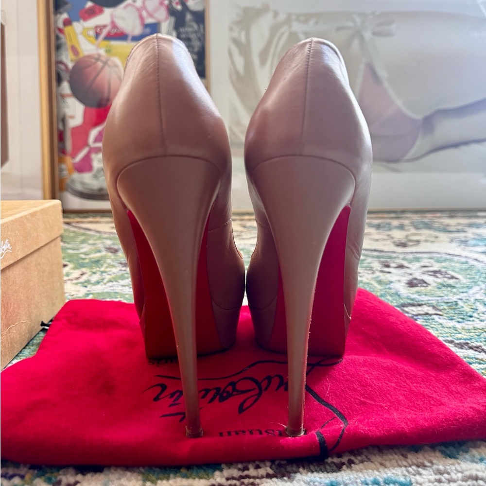 Christian Louboutin Tan Peep-Toe Heels - Picture 3 of 8